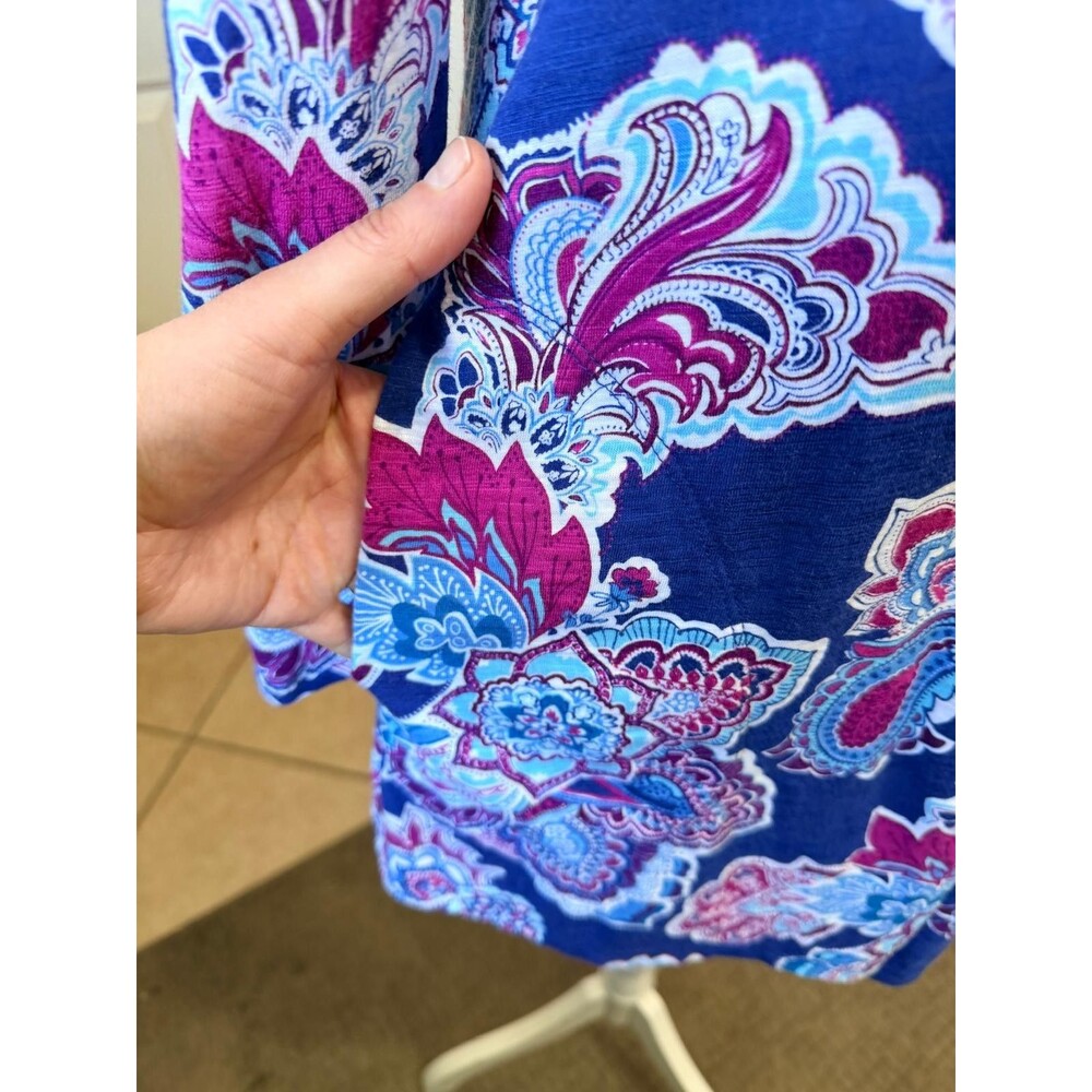 Chicos Ultimate Tee Size 2 Large Paisley Open Front Cardigan Top Pockets Boho - Picture 6 of 13